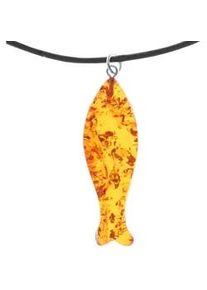 Kette mit Anh&auml;nger OSTSEE-SCHMUCK "OSTSEE-SCHMUCK Kette mit Anh&auml;nger Fisch 30 mm - Lederband", braun, Halsketten, Damen, variabel, Silber 925 (Sterlingsilber), L: 38 45 50 60 70