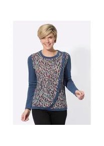 Rundhalsshirt Classic Basics "Shirt", Damen, Gr. 38, blau (jeansblau, meliert), 95% Polyester, 5% Elasthan, gemustert, mehrfarbig, Rundhals, Shirts Rundhalsshirt