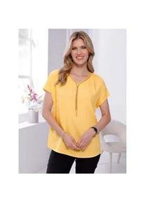 Longbluse Classic Basics, Damen, Gr. 46, gelb, 100% Viskose, unifarben, V-Ausschnitt, Blusen Longbluse