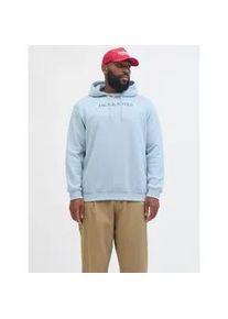 Jack & Jones PlusSize Kapuzensweatshirt "JORBILLYBURG SWEAT HOOD FST PLS", Herren, Gr. 5XL, skyway, angeraute Sweatware, Obermaterial: 60% Baumwolle, 40% Polyester, JACK & JONES PLUSSIZE, bedruckt, regular fit normal, Rippb&uuml;ndchen, Sweatshirts