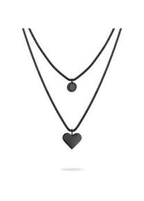 Kette mit Anh&auml;nger Liebeskind Berlin "Schmuck Edelstahl Layered Love Herz", schwarz, Halsketten, Damen, Edelstahl, L: 45 B: 1mm, B:1mm