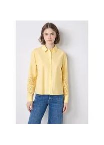 Hemdbluse STREET ONE STUDIO, Damen, Gr. 44, blend gelb, Web, 100% Baumwolle, unifarben, normal normal, V-Ausschnitt, Manschette, Blusen Hemdbluse, aus reiner Baumwolle