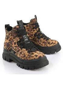 Schn&uuml;rboots Buffalo "ASPHA NC MID", Damen, Gr. 38, braun (braun, leo), Velourslederimitat, Schuhe Schn&uuml;rboots, Trendboots, Stiefelette, Plateauboots im Leo-Look