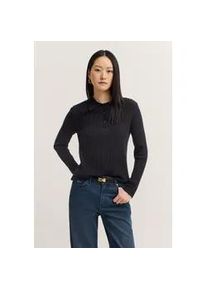 Polokragenpullover Bugatti "Kaschmir-Mix", Damen, Gr. L, 290, schwarz, 40% Wolle, 30% Viskose, 20% Polyamid, 10% Kaschmir, unifarben, normal, Rippb&uuml;ndchen, Pullover, aus Rippstrick mit Knopfleiste