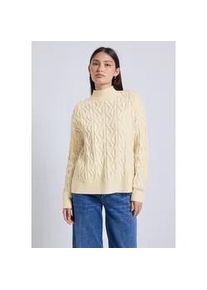 Strickpullover STREET ONE STUDIO, Damen, Gr. 44, beige (soft beige), Web, 35% Baumwolle, 32% Polyacryl, 28% Polyester, 5% Elasthan, unifarben, normal normal, hoch geschlossener Ausschnitt, Strickb&uuml;ndchen, Pullover Strickpullover, mit Turtleneck