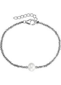 Armband Smart Jewel "mit Stein-Kugeln + Muschelkern-Perle, Silber 925", grau, Armb&auml;nder, Damen, 19cm, Silber 925 (Sterlingsilber), Armband