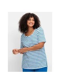 Rundhalsshirt sheego "Rundhalsshirt", Damen, Gr. 44/46, beige (ecru, gestreift), 50% Baumwolle, 50% Modal, gemustert, gestreift, Rundhals, Shirts Rundhalsshirt