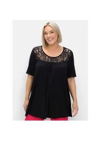 Longshirt sheego "T-Shirt", Damen, Gr. 44, schwarz, 95% Viskose, 5% Elasthan, unifarben, Rundhals, Shirts Longshirt