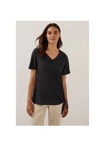 Kurzarmbluse Cecil, Damen, Gr. XS (36), schwarz, Stoff, 100% Viskose, unifarben, normal normal, V-Ausschnitt, abgesteppt, Blusen, in Unifarbe