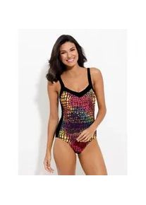 Badeanzug, Damen, Gr. 38, Cup D, bunt (schwarz, bedruckt), Elasthan, Polyamid, Badeanz&uuml;ge Badeanzug