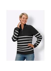 Classic Dog Strickpullover CLASSIC "Langarm-Pullover", Damen, Gr. 44, schwarz (schwarz, ecru, geringelt), 100% Baumwolle, gemustert, gestreift, mehrfarbig, Pullover Strickpullover