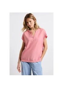 Kurzarmbluse Street One, Damen, Gr. 42, blush peach, Web, Obermaterial: 100% Viskose, unifarben, l&auml;ssig geschnitten h&uuml;ftbedeckend, Rundhals, Blusen, Split Neck