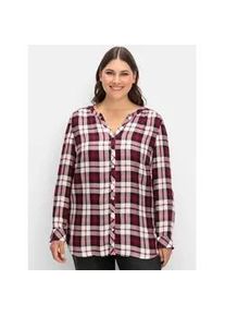 Karobluse sheego, Damen, Gr. 48, rot (weinrot, kariert), 100% Viskose, gemustert, kariert, V-Ausschnitt, Blusen Karobluse