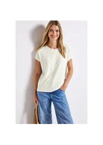 Rundhalsshirt Street One, Damen, Gr. 34, wei&szlig; (sanftes wei&szlig;), Jersey, Obermaterial: 61% Polyester, 31% Viskose, 5% Elasthan, 3% metallisierte Fasern, gestreift, normal h&uuml;ftbedeckend, Rundhals, Shirts Rundhalsshirt, mit glitzernden Streifen