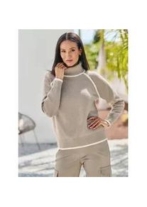 Rollkragenpullover Heine "Pullover", Damen, Gr. 38, grau (taupe, champagner), 78% Polyester, 13% Polyacryl, 6% Wolle, 3% Elasthan, unifarben, Pullover Rollkragenpullover