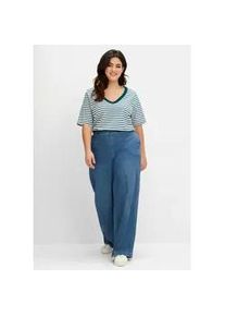 T-Shirt sheego "T-Shirt", Damen, Gr. 40/42, gr&uuml;n (petrol, gestreift), 97% Baumwolle, 3% Elasthan, gemustert, gestreift, U-Boot-Ausschnitt, Shirts T-Shirt