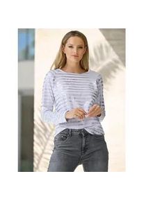 Langarmshirt Heine "Shirt", Damen, Gr. 46, silber (wei&szlig;, silberfarben, geringelt), 95% Baumwolle, 5% Elasthan, bedruckt, gemustert, gestreift, mehrfarbig, Rundhals, Shirts Langarmshirt