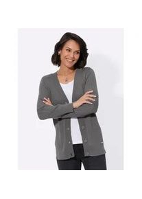 Cardigan Casual Looks, Damen, Gr. 42, grau (anthrazit), 50% Baumwolle, 50% Polyacryl, unifarben, Strickjacken