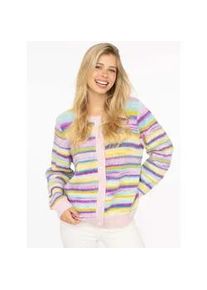 Strickjacke Zwillingsherz "Kleine Streifen", Damen, Gr. S/M, bunt, Strick, Obermaterial: 53% Polyacryl, 33% Nylon, 14% sonstige Fasern, Strickjacken Strickjacke, mit Kn&ouml;pfen und Wollanteil