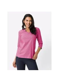 3/4-Arm-Shirt "Freizeitshirt", Damen, Gr. 54, pink (fuchsia, wei&szlig;, gestreift), 100% Baumwolle, gemustert, gestreift, V-Ausschnitt, Shirts 3/4-Arm-Shirt
