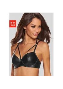 Schalen-BH Petite Fleur Gold, Damen, Gr. 85, Cup B, schwarz, Lederoptik (PU beschichtet), Obermaterial: 80% Polyester, 12% Polyamid, 8% Elasthan. Beschichtung: 100% Polyurethan, BHs Schalen-BH, aus Lederimitat mit aufregenden B&auml;nderdetails, Reizw&auml;sche, Dessous