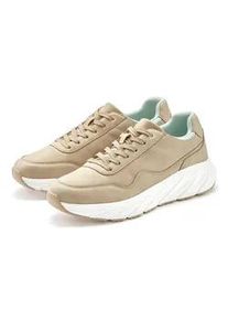 Sneaker John Devin "Schn&uuml;rschuh, Freizeitschuh, Schn&uuml;rhalbschuh, Halbschuh, Turnschuh", Herren, Gr. 39, beige, Obermaterial: 100% Lederimitat. Decksohle: 100% Textilmaterial. Futter: 100% Textilmaterial. Laufsohle: 100% Synthetik, unifarben mit Farbeinsatz, Basic, Schuhe Sneaker, mit kontrastfarbenem Innenfutter Unisex VEGAN