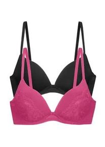 Push-up-BH Dorina "Willa", Damen, Gr. 80, Cup E, schwarz (pink, schwarz), Obermaterial: 65% Polyamid, 25% Polyester, 10% Elasthan, BHs Push-up-BH, leicht gepolsterte Cups, mit B&uuml;gel