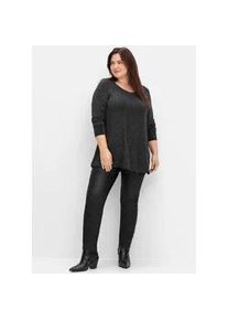 Longshirt sheego "Longshirt", Damen, Gr. 48/50, schwarz, 80% Polyimid, 15% metallisierte Fasern, 5% Elasthan, unifarben, Rundhals, Shirts Longshirt