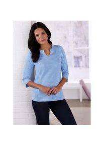 3/4-Arm-Shirt "Freizeitshirt", Damen, Gr. 54, blau (mittelblau, wei&szlig;, gestreift), 100% Baumwolle, gemustert, gestreift, V-Ausschnitt, Shirts 3/4-Arm-Shirt