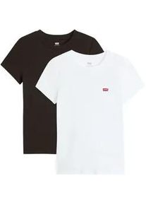 Levi's T-Shirt LEVI'S "Mini-Logo", Damen, Gr. S, wei&szlig; (2 pack tee wei&szlig;,,), Jersey, Obermaterial: 100% Baumwolle, Basic, figurbetont normal, Rundhals, abgesteppt, Shirts T-Shirt, mit kleiner Markenlogo-Stickerei auf der Brust