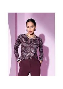 CR&Eacute;ATION L Langarmshirt CREATION L "Druck-Shirt", Damen, Gr. 40, beige (burgund, ecru, gemustert), 50% Baumwolle, 50% Polyester, gemustert, Rundhals, Shirts Langarmshirt