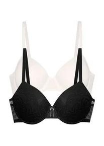 Halbschalen-BH Dorina "Emersyn", Damen, Gr. 80, Cup G, schwarz (schwarz, ivory), Obermaterial: 64% Polyamid, 27% Polyester, 9% Elasthan, BHs, gepolsterte Cups, st&uuml;tzende B&uuml;gel