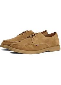 Schn&uuml;rschuh Tommy Hilfiger "Tommy Hilfiger SUEDE MOC T DERBY", Herren, Gr. 44, braun (hellbraun), Veloursleder, unifarben, Basic, Schuhe Schn&uuml;rschuh, Schn&uuml;rschuh, Halbschuh, Businesschuh mit Mokassin-Naht