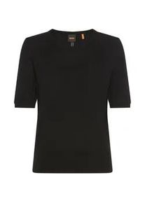 Kurzarmpullover BOSS ORANGE "Fiaffusa Premium Damenmode", Damen, Gr. XS, schwarz 001, Feinstrick, Obermaterial: 60% Viskose, 35% Polyacryl, 5% Kaschmir, unifarben, Rundhals, Rippb&uuml;ndchen, Pullover, mit dezentem Ajourstrickmuster hinten