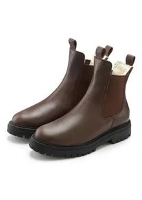 Stiefelette ELBSAND "Chelseaboots, Stiefel, Boots, Winterstiefel, Schlupfstiefel", Damen, Gr. 44, camelfarben, Obermaterial: 100% Rindsleder. Decksohle: 100% Textilmaterial. Futter: 100% Textilmaterial. Laufsohle: 100% Synthetik, unifarben, Schuhe Stiefelette, aus Leder mit Warmfutter, Lederstiefelette