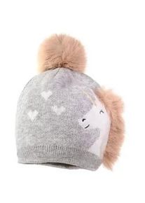 Strickm&uuml;tze MaxiMo, M&auml;dchen, Gr. 53/55, grau (hellgraumeliert), Strick, Materialmix, Fellimitat, mehrfarbig, meliert, M&uuml;tzen Strickm&uuml;tze, Wollanteil, gestrickt, bestickt, gef&uuml;ttert, geripptes B&uuml;ndchen