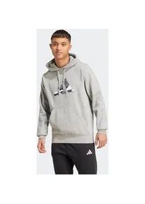 Kapuzensweatshirt Adidas SPORTSWEAR "M CAMO 3B HD", Herren, Gr. S, grau (medium grau heather), Obermaterial: 55% Baumwolle, 36% Polyester, 9% Viskose, normal, Rundhals, angesetztes B&uuml;ndchen, Sweatshirts