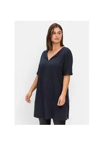 Longshirt sheego "Longshirt", Damen, Gr. 52/54, blau (nachtblau), 100% Baumwolle, unifarben, V-Ausschnitt, Shirts Longshirt