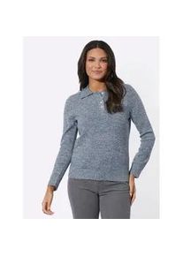Polokragenpullover Classic Basics "Polopullover", Damen, Gr. 38, blau (rauchblau, ecru, meliert), 100% Polyacryl, unifarben, Pullover