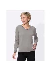 V-Ausschnitt-Pullover Classic Basics "Feinstrick-Pullover", Damen, Gr. 38, grau (steingrau), 100% Polyacryl, unifarben, Pullover