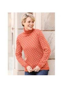 Rollkragenpullover Classic Basics "Rollkragen-Pullover", Damen, Gr. 50, orange (grapefruit, wei&szlig;, gemustert), 100% Polyacryl, gemustert, mehrfarbig, Pullover Rollkragenpullover