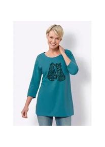 Longshirt Classic Basics "Longshirt", Damen, Gr. 52, blau (aquapetrol, schwarz), 100% Baumwolle, bedruckt, gemustert, Rundhals, Shirts Longshirt