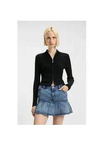 HUGO BOSS Strickjacke HUGO BLUE "Sestry", Damen, Gr. XL, schwarz 001, Rippstrick, Obermaterial: 50% Viskose, 27% Polyester, 23% Polyamid, unifarben, tailliert normal, hoch geschlossener Ausschnitt, Strickjacken Strickjacke, mit 2-Wege-Rei&szlig;verschluss, tailliert