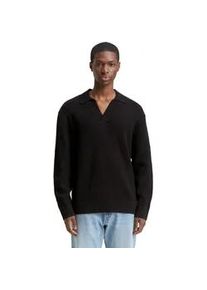 Polokragenpullover Tom Tailor DENIM, Herren, Gr. L, schwarz, Strick, Obermaterial: 60% Baumwolle, 40% Polyacryl, unifarben, relaxed fit normal, ohne Ausschnitt, Rippb&uuml;ndchen, Pullover, mit Rippb&uuml;ndchen