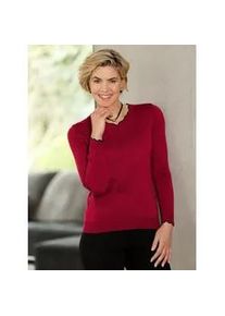 V-Ausschnitt-Pullover Classic Basics "Feinstrick-Pullover", Damen, Gr. 42, rot (kirsche), 100% Polyacryl, unifarben, Pullover