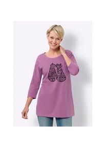 Longshirt Classic Basics "Longshirt", Damen, Gr. 52, lila (violett, schwarz), 100% Baumwolle, bedruckt, gemustert, Rundhals, Shirts Longshirt