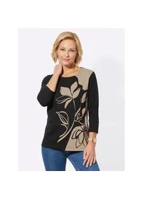 3/4-Arm-Shirt Classic Basics "Rundhals-Shirt", Damen, Gr. 40, beige (schwarz, beige, bedruckt), 100% Baumwolle, gemustert, mehrfarbig, Rundhals, Shirts 3/4-Arm-Shirt