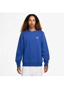 Sweatshirt Nike SPORTSWEAR "Nike Club Men's Fleece Crew", Herren, Gr. M, game royal, wei&szlig;, Obermaterial: 80% Baumwolle, 20% Polyester, Sweatshirts Sweatshirt, sportlicher Stil, aus Baumwolle und Polyester