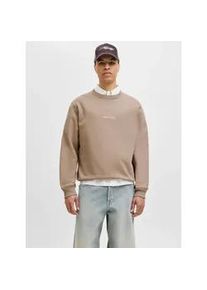 Jack & Jones Sweatshirt JACK & JONES "JORNORREBRO EMB SWEAT CREW NOOS", Herren, Gr. S, mocha meringue, angeraute Sweatware, Obermaterial: 89% Baumwolle, 11% Polyester, bedruckt, unifarben, relaxed fit normal, Rundhals, Rippb&uuml;ndchen, Sweatshirts Sweatshirt, mit Logo Print