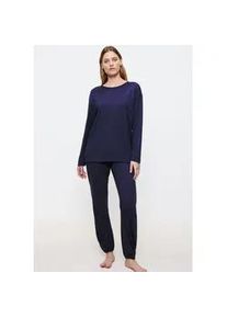 Schlafanzug Triumph "Endless Comfort PK 01 LSL", Damen, Gr. 42, blau (blau, schwarz combination), Single Jersey, Obermaterial: 50% Baumwolle, 50% Modal, bequem lang, Rundhals, Homewear-Sets Schlafanzug, weich und gem&uuml;tlich
